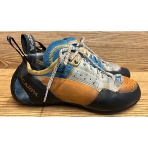 Scarpa Techno X Climbing‎ Shoes Orange Blue Leather Made In Italy 9.5 US